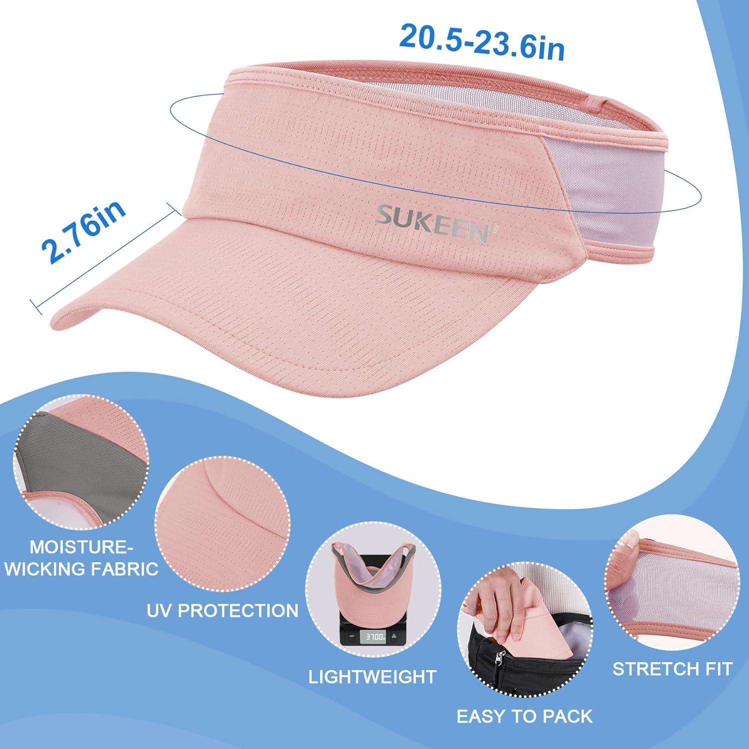 imageSukeen Sports Sun Visor Men Women Lightweight Portable Cooling Stretchy Visor Hat for Running Golf Daily WearPinkPurple