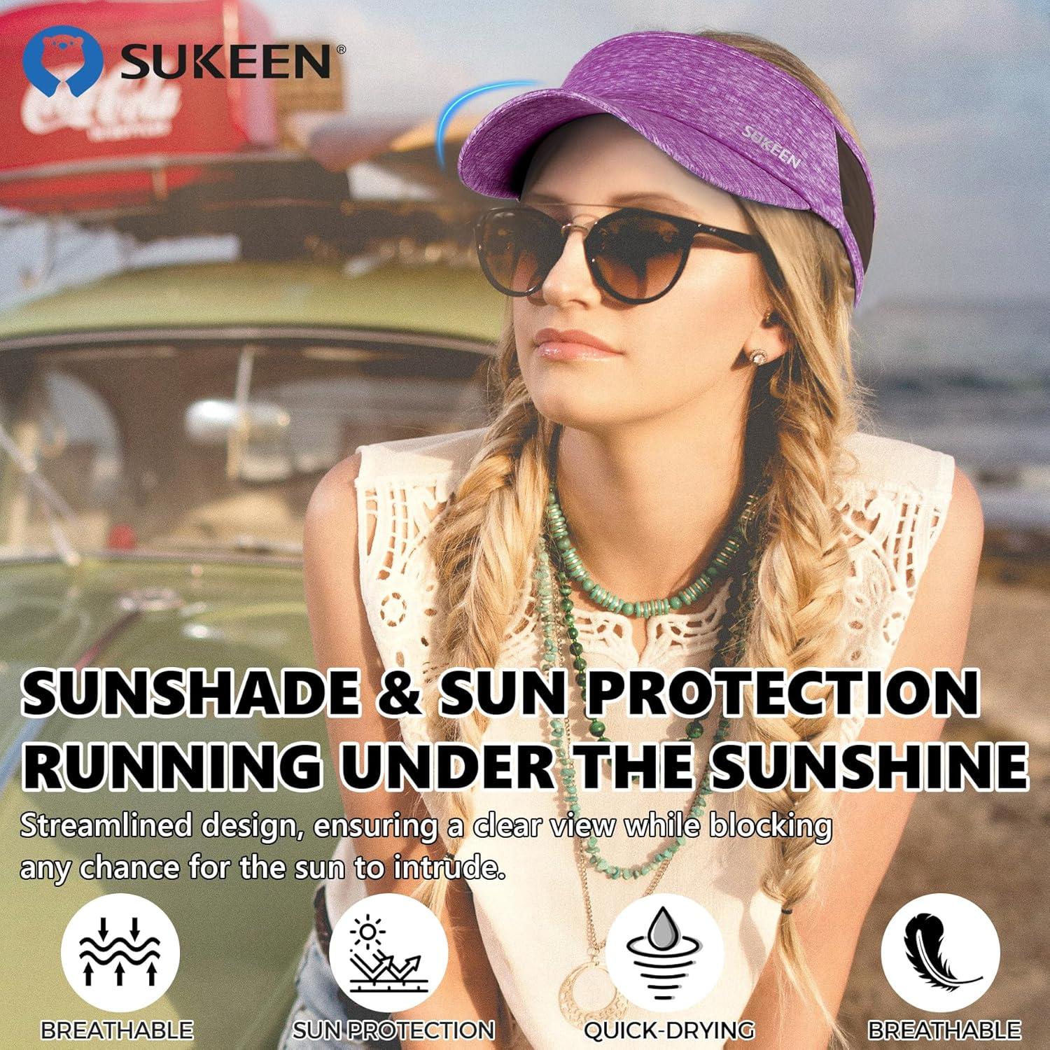 imageSukeen Sports Sun Visor Men Women Lightweight Portable Cooling Stretchy Visor Hat for Running Golf Daily WearPurple