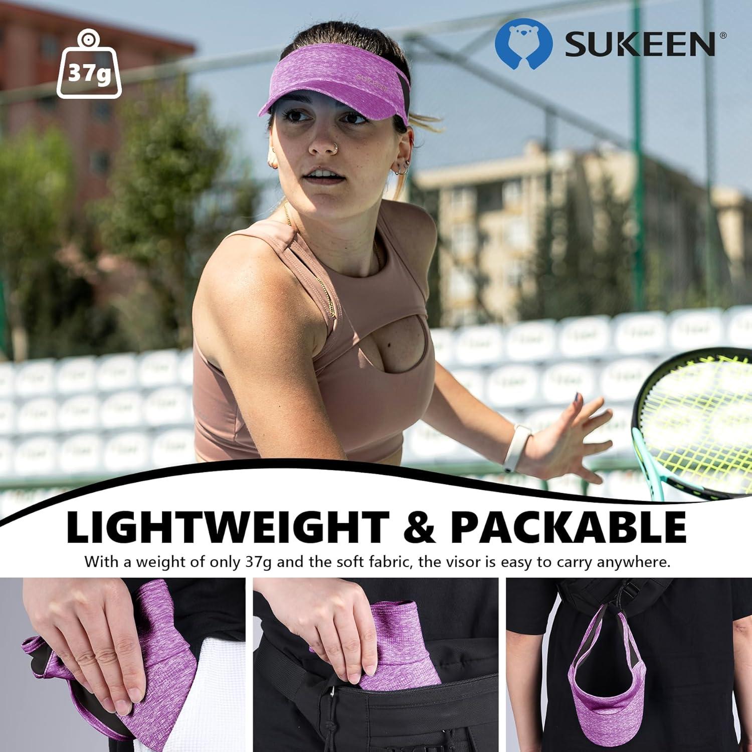 imageSukeen Sports Sun Visor Men Women Lightweight Portable Cooling Stretchy Visor Hat for Running Golf Daily WearPurple
