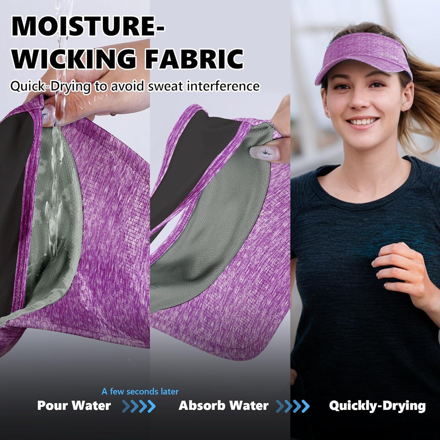 imageSukeen Sports Sun Visor Men Women Lightweight Portable Cooling Stretchy Visor Hat for Running Golf Daily WearPurple