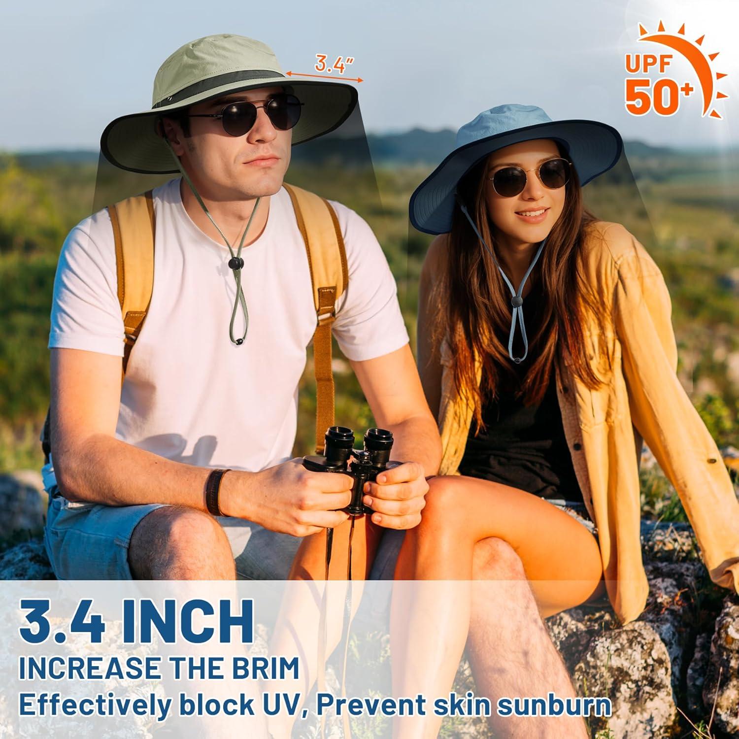 imageSukeen Wide Brim Sun Hats for Men Women Lightweight Fishing Hat UPF50 Foldable Bucket hat for Fishing Hiking BeachAzure