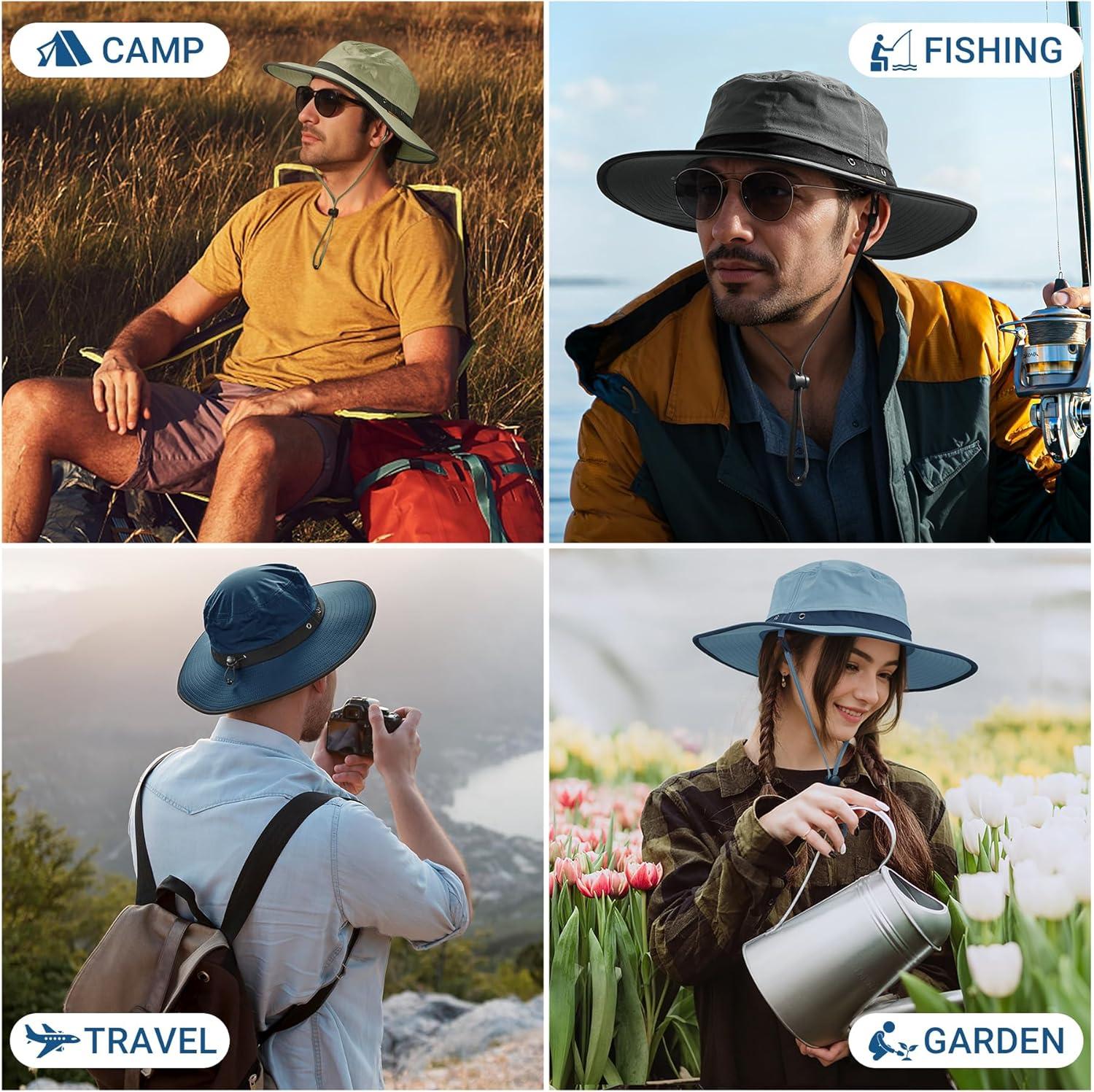 imageSukeen Wide Brim Sun Hats for Men Women Lightweight Fishing Hat UPF50 Foldable Bucket hat for Fishing Hiking BeachAzure