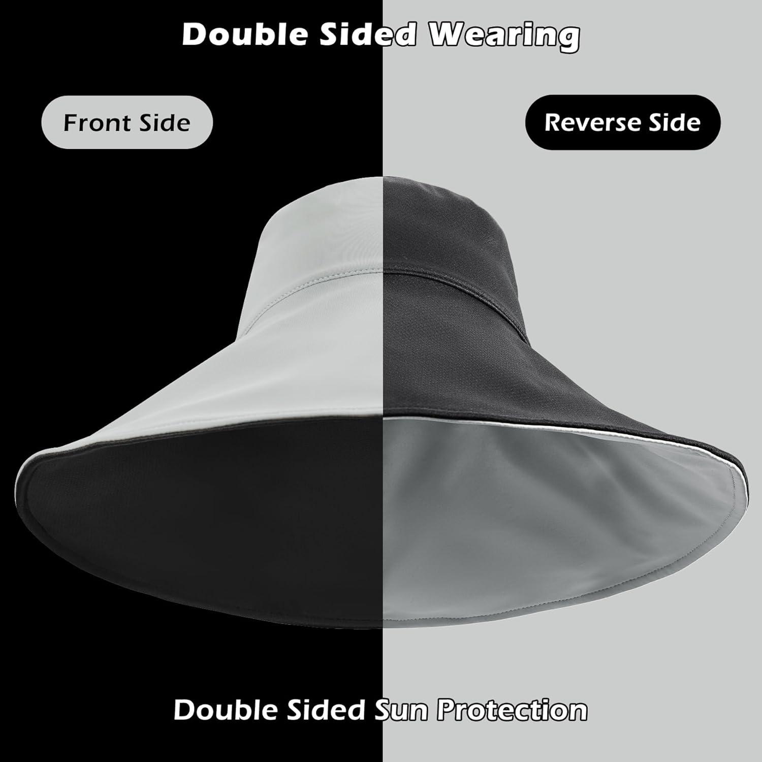 imageSukeen Wide Brim Sun Hats for Women Men Double Sided Wearing Fishing Hats UPF50 Cooling Bucket Hat for Beach Hiking OutdoorGrey