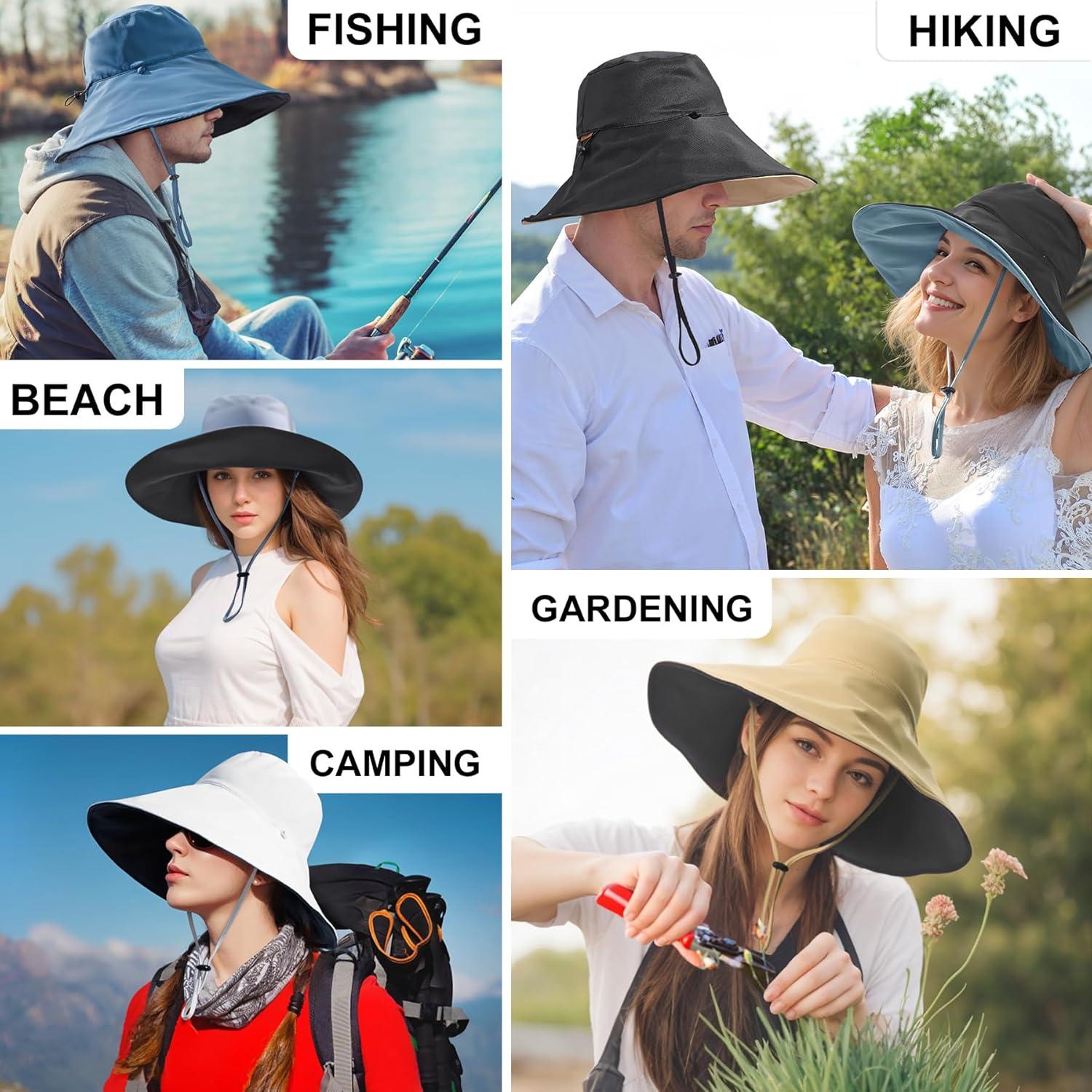 imageSukeen Wide Brim Sun Hats for Women Men Double Sided Wearing Fishing Hats UPF50 Cooling Bucket Hat for Beach Hiking OutdoorGrey