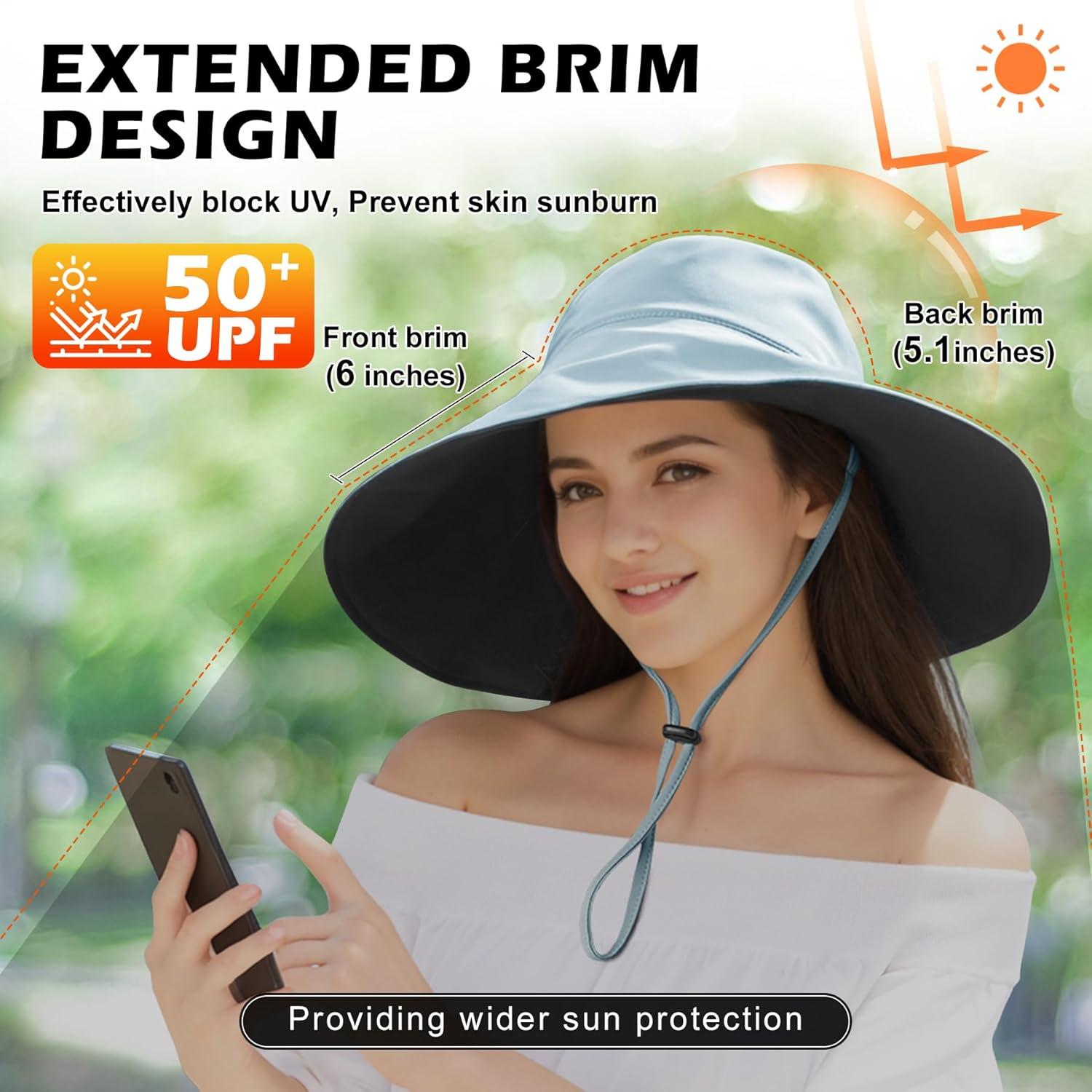 imageSukeen Wide Brim Sun Hats for Women Men Double Sided Wearing Fishing Hats UPF50 Cooling Bucket Hat for Beach Hiking OutdoorLight Blue