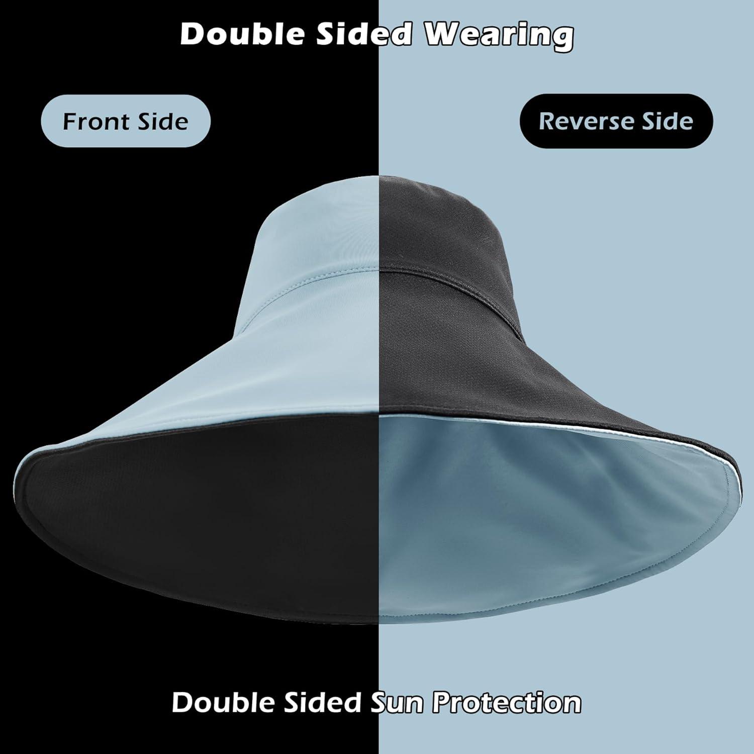imageSukeen Wide Brim Sun Hats for Women Men Double Sided Wearing Fishing Hats UPF50 Cooling Bucket Hat for Beach Hiking OutdoorLight Blue