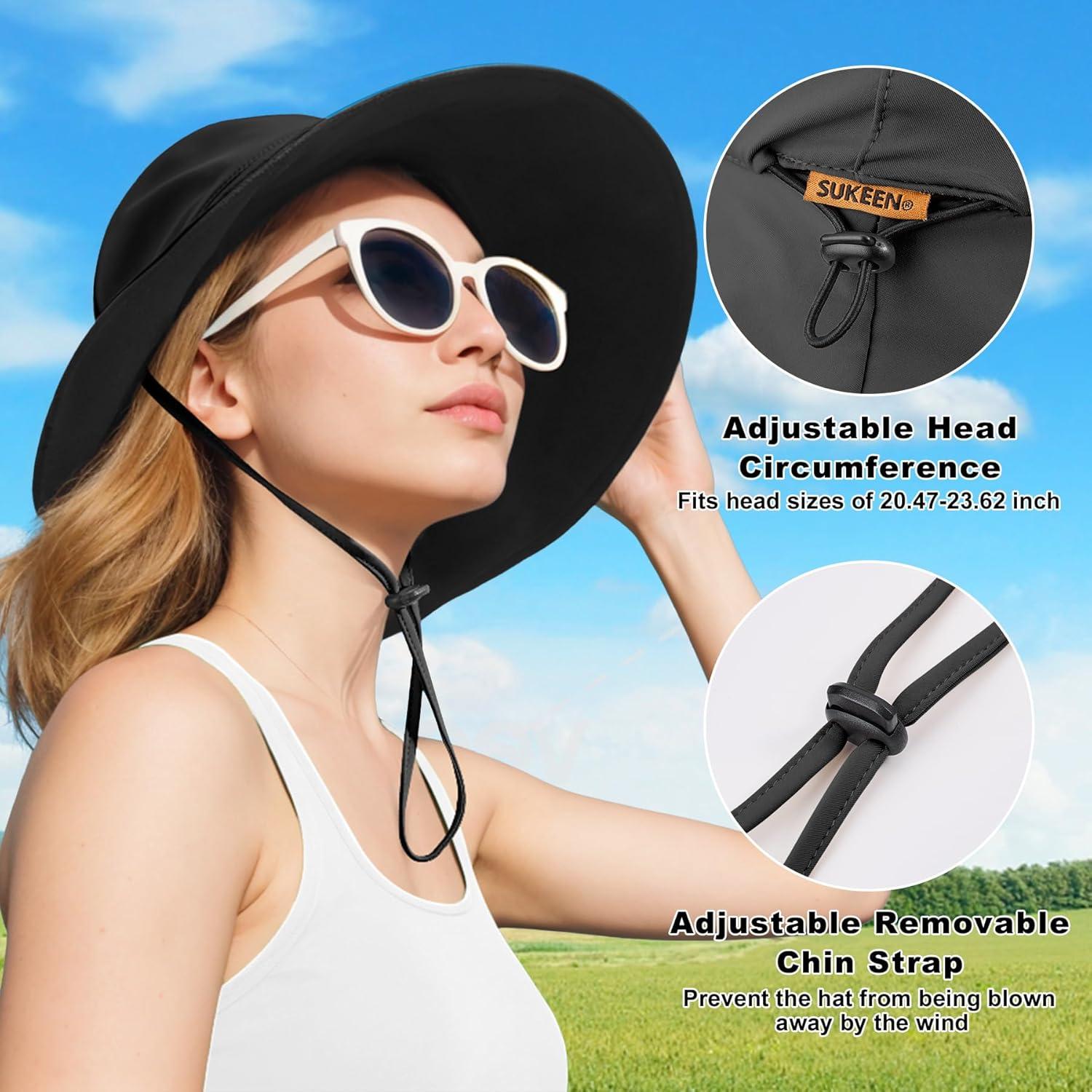 imageSukeen Wide Brim Sun Hats for Women Men Double Sided Wearing Fishing Hats UPF50 Cooling Bucket Hat for Beach Hiking OutdoorRed