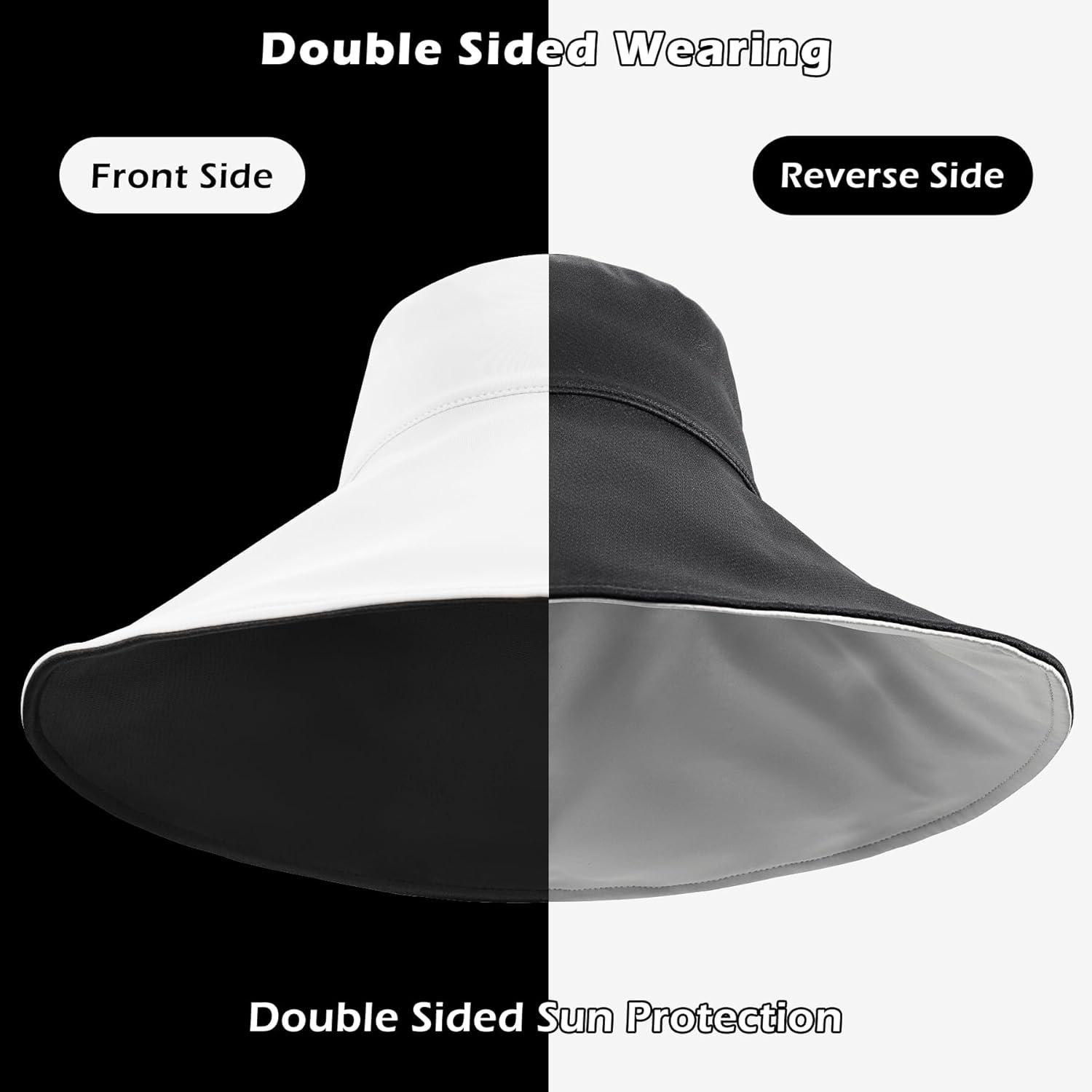 imageSukeen Wide Brim Sun Hats for Women Men Double Sided Wearing Fishing Hats UPF50 Cooling Bucket Hat for Beach Hiking OutdoorWhite