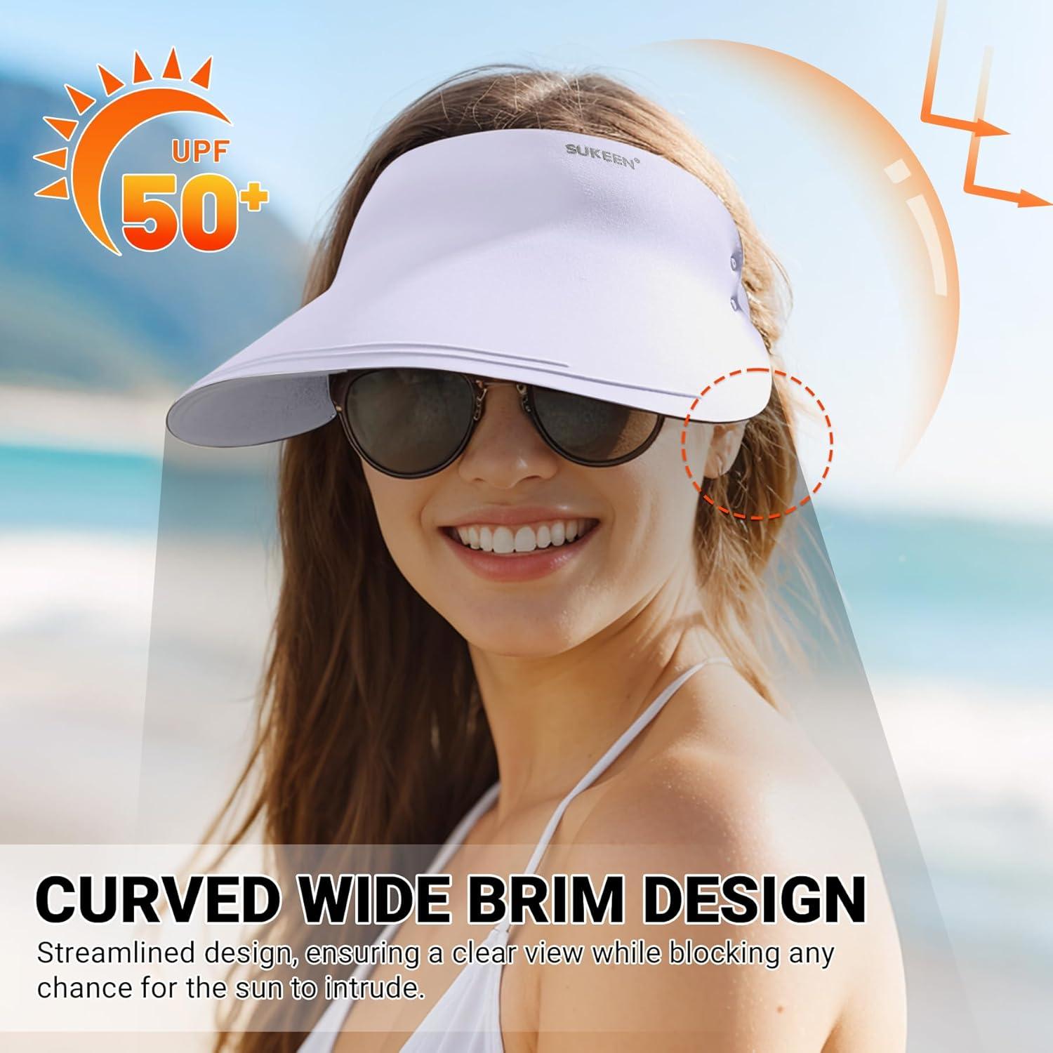 imageSukeen Wide Brim Sun Visor Hat for Women MenUPF50 Seamless Sun Hats Foldable Ponytail Beach Hats for Daily Outdoor SportPurple