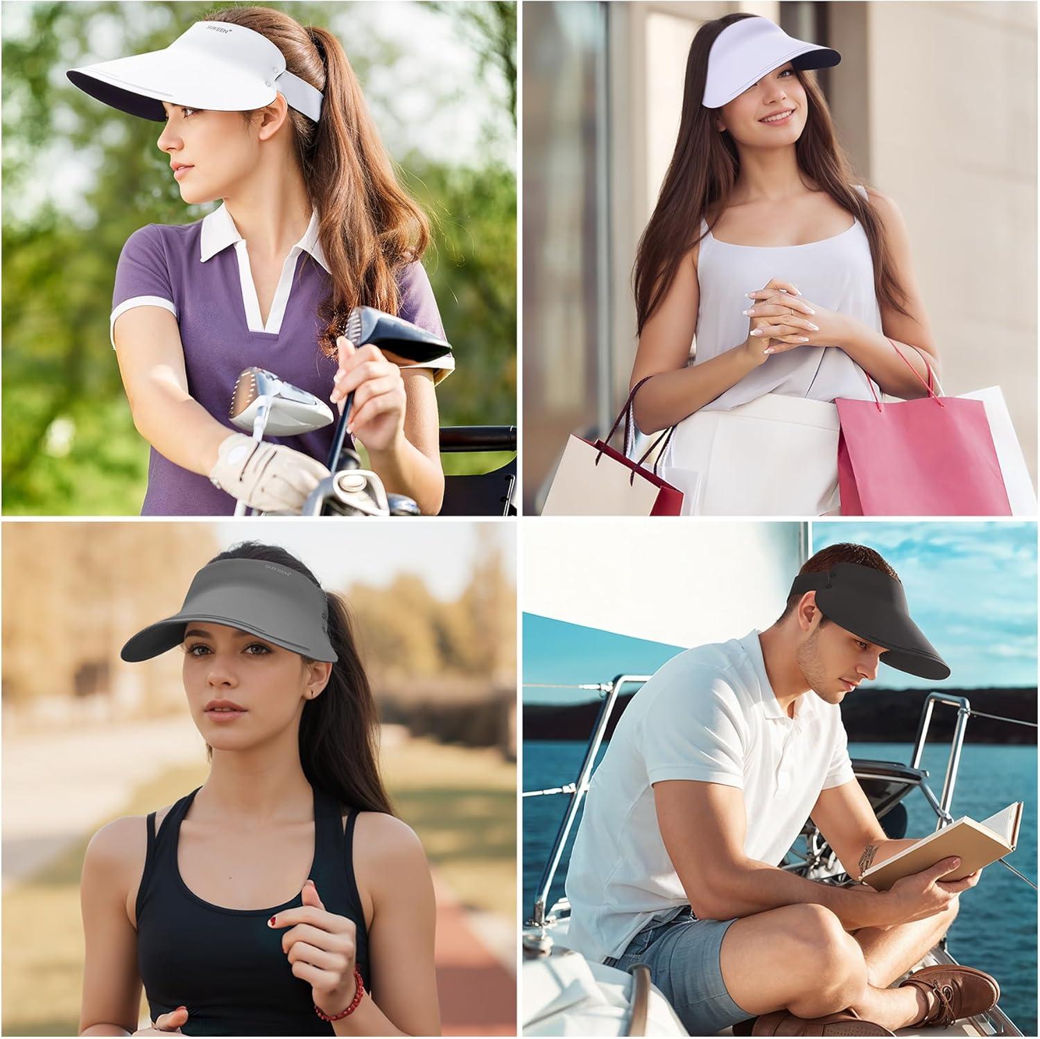 imageSukeen Wide Brim Sun Visor Hat for Women MenUPF50 Seamless Sun Hats Foldable Ponytail Beach Hats for Daily Outdoor SportPurple