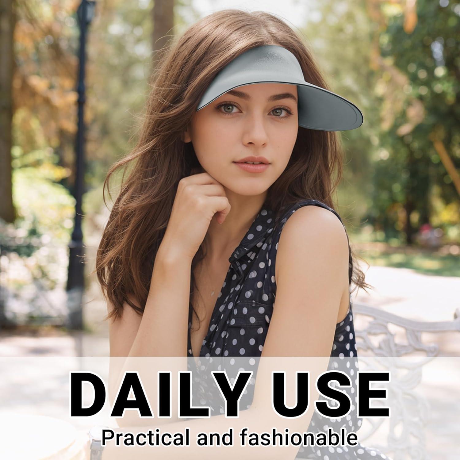 imageSukeen Wide Brim Sun Visor Hat for WomenUPF50 Seamless Sun Hats Lightweight Sports Cap Foldable Ponytail Hat for OutdoorDark Gray