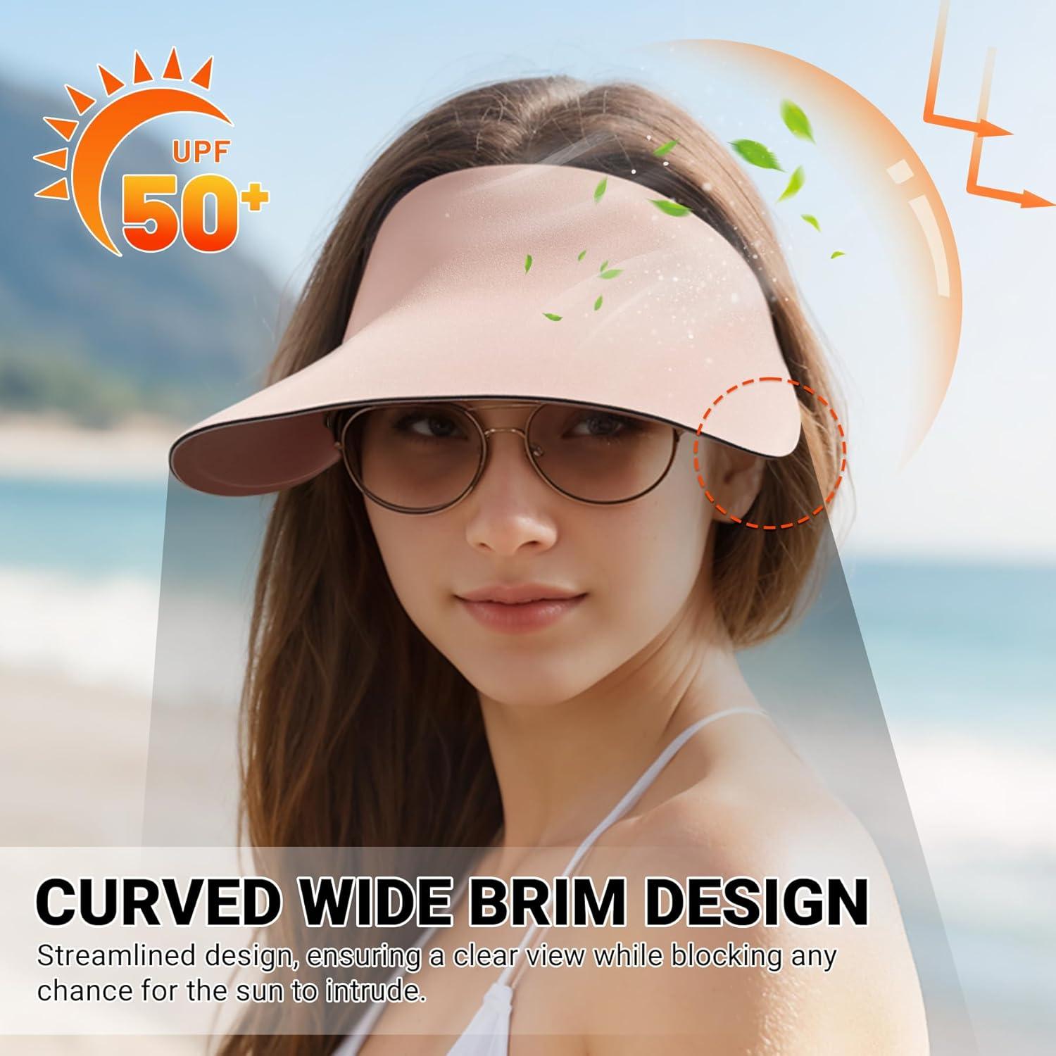imageSukeen Wide Brim Sun Visor Hat for WomenUPF50 Seamless Sun Hats Lightweight Sports Cap Foldable Ponytail Hat for OutdoorLight Pink