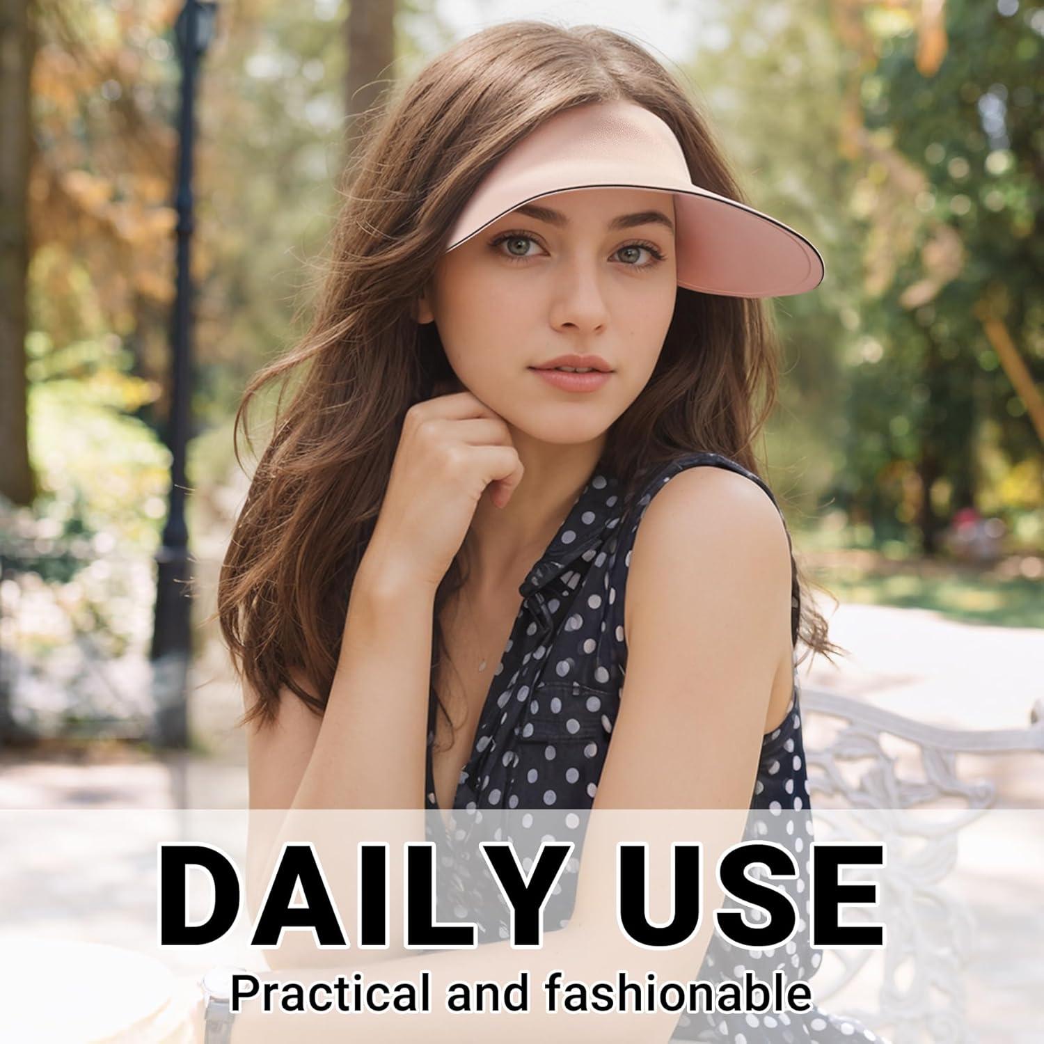 imageSukeen Wide Brim Sun Visor Hat for WomenUPF50 Seamless Sun Hats Lightweight Sports Cap Foldable Ponytail Hat for OutdoorLight Pink