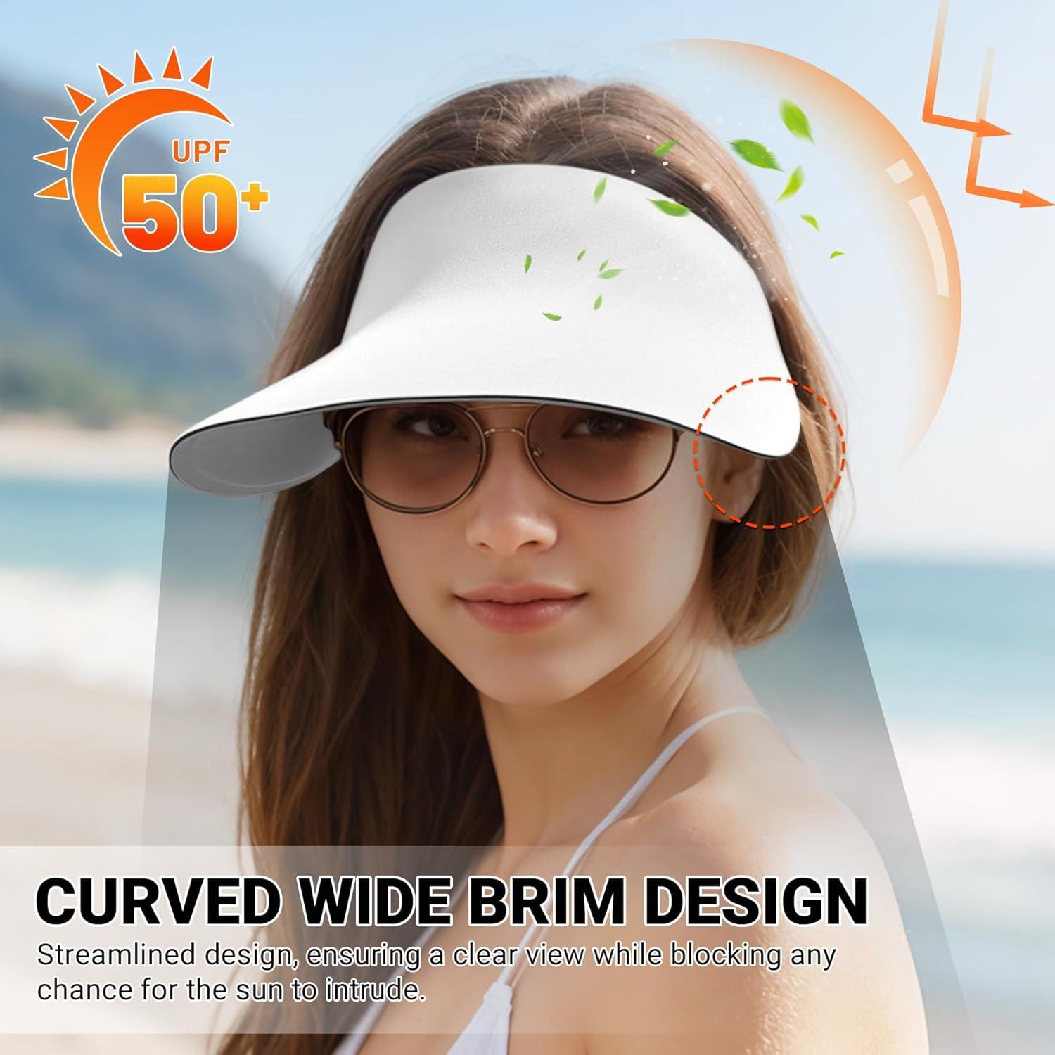 imageSukeen Wide Brim Sun Visor Hat for WomenUPF50 Seamless Sun Hats Lightweight Sports Cap Foldable Ponytail Hat for OutdoorPure White