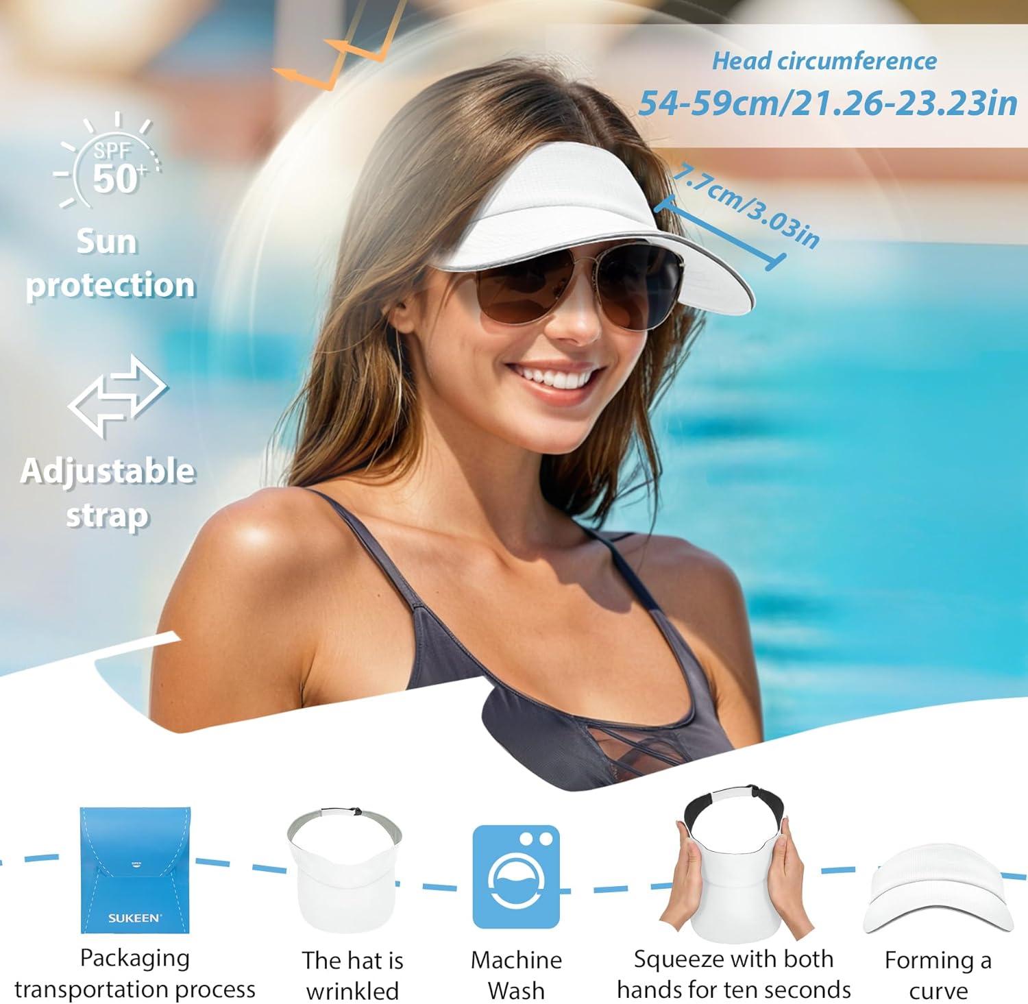 imageSukeen Womens Adjustable Fit Runners Lightweight Comfort Performance Visor Sports Sun Visor One Size Fits MostWhite