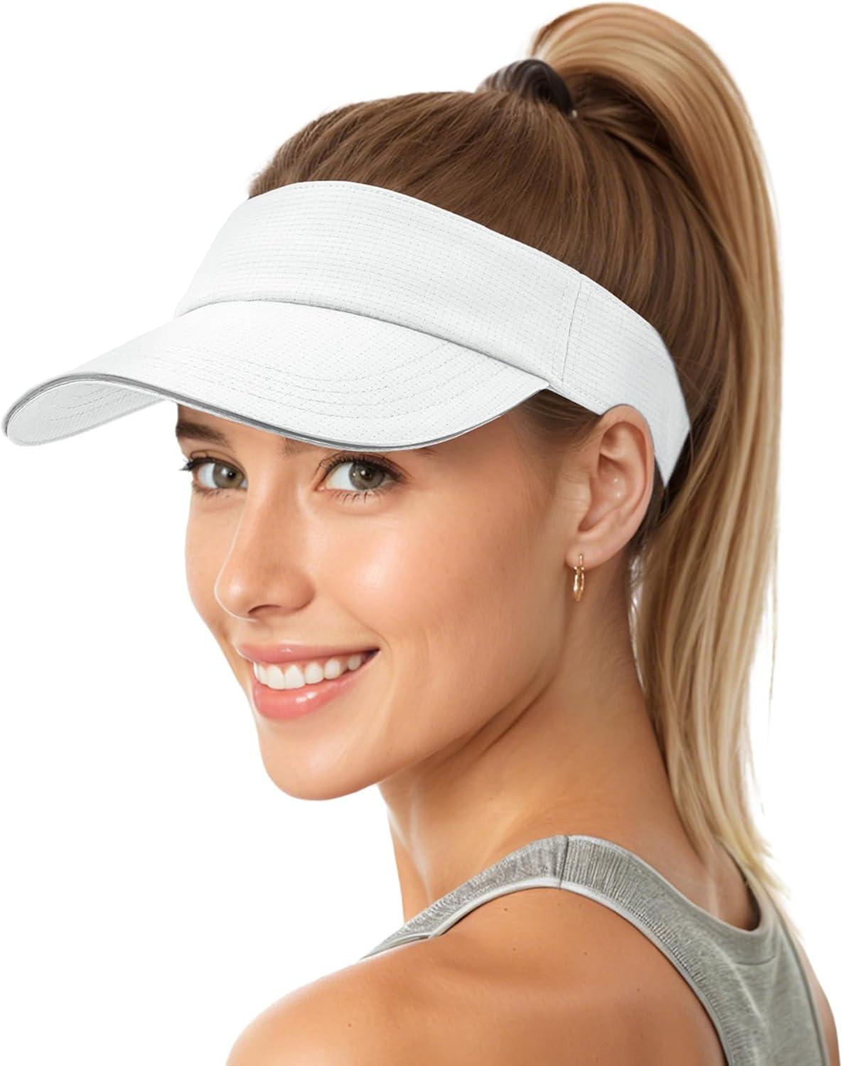 imageSukeen Womens Adjustable Fit Runners Lightweight Comfort Performance Visor Sports Sun Visor One Size Fits MostWhite