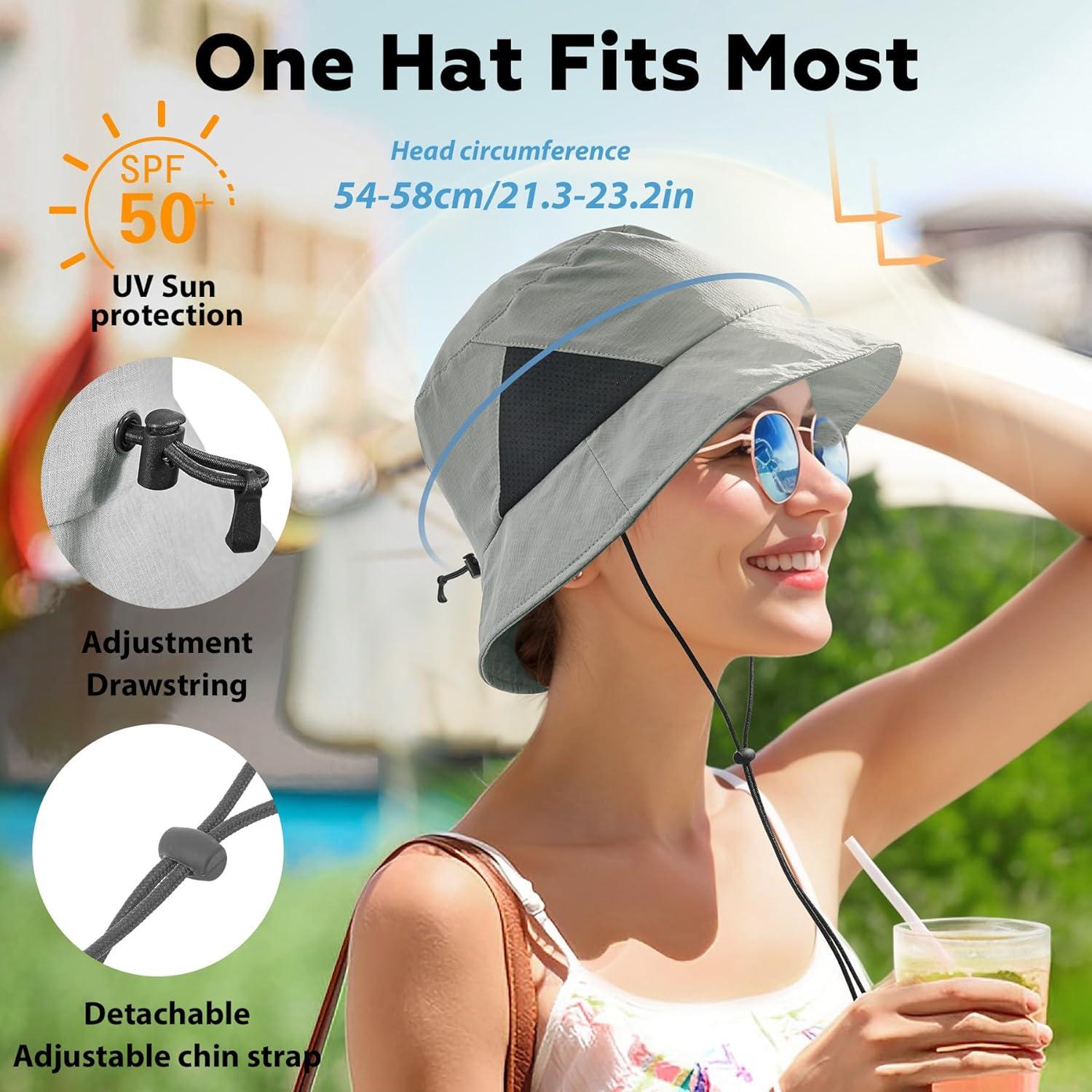 imageSukeen Womens Lightweight Adjustable Bucket Hat for Summer Outdoor UseBreathable ampamp Soft Sun Hat UV Protection and QuickDryGrey
