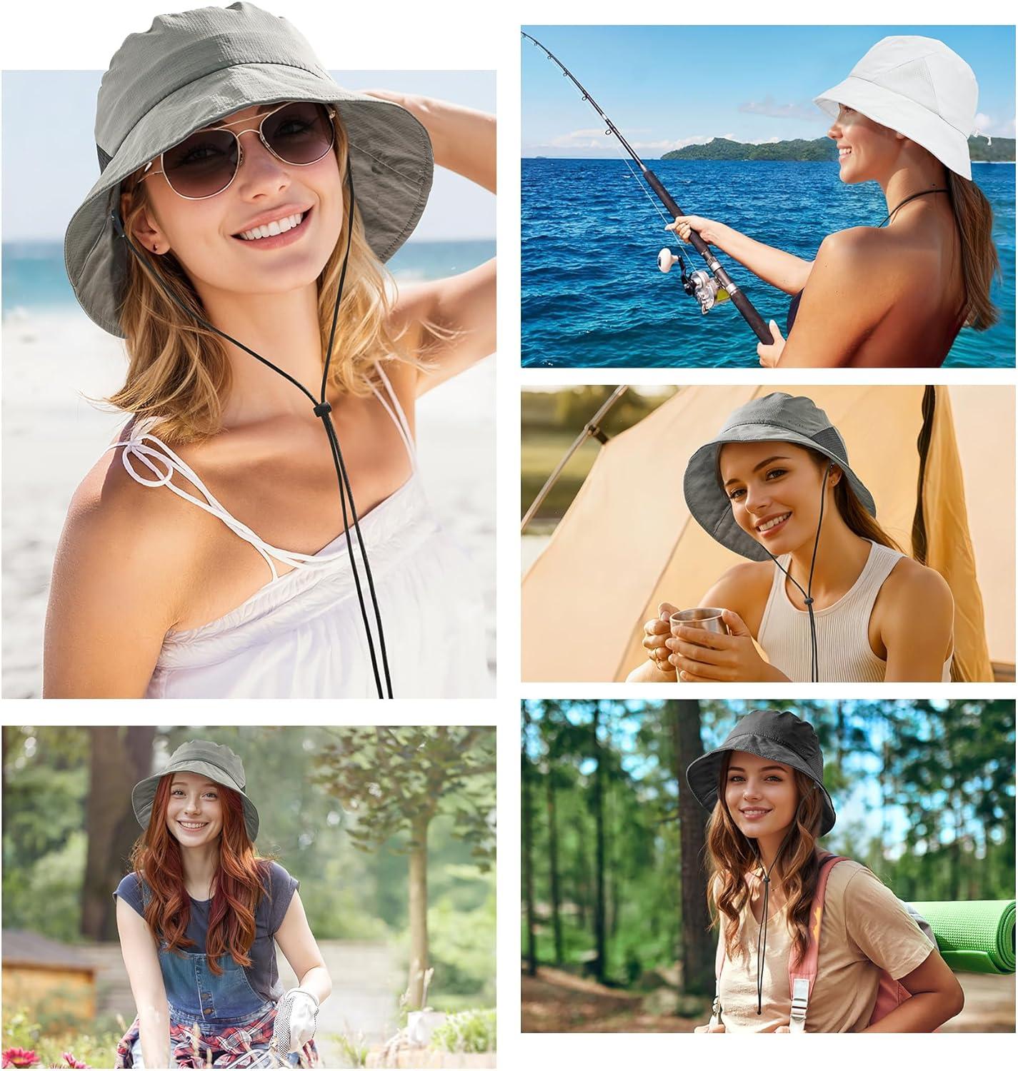 imageSukeen Womens Lightweight Adjustable Bucket Hat for Summer Outdoor UseBreathable ampamp Soft Sun Hat UV Protection and QuickDryGrey