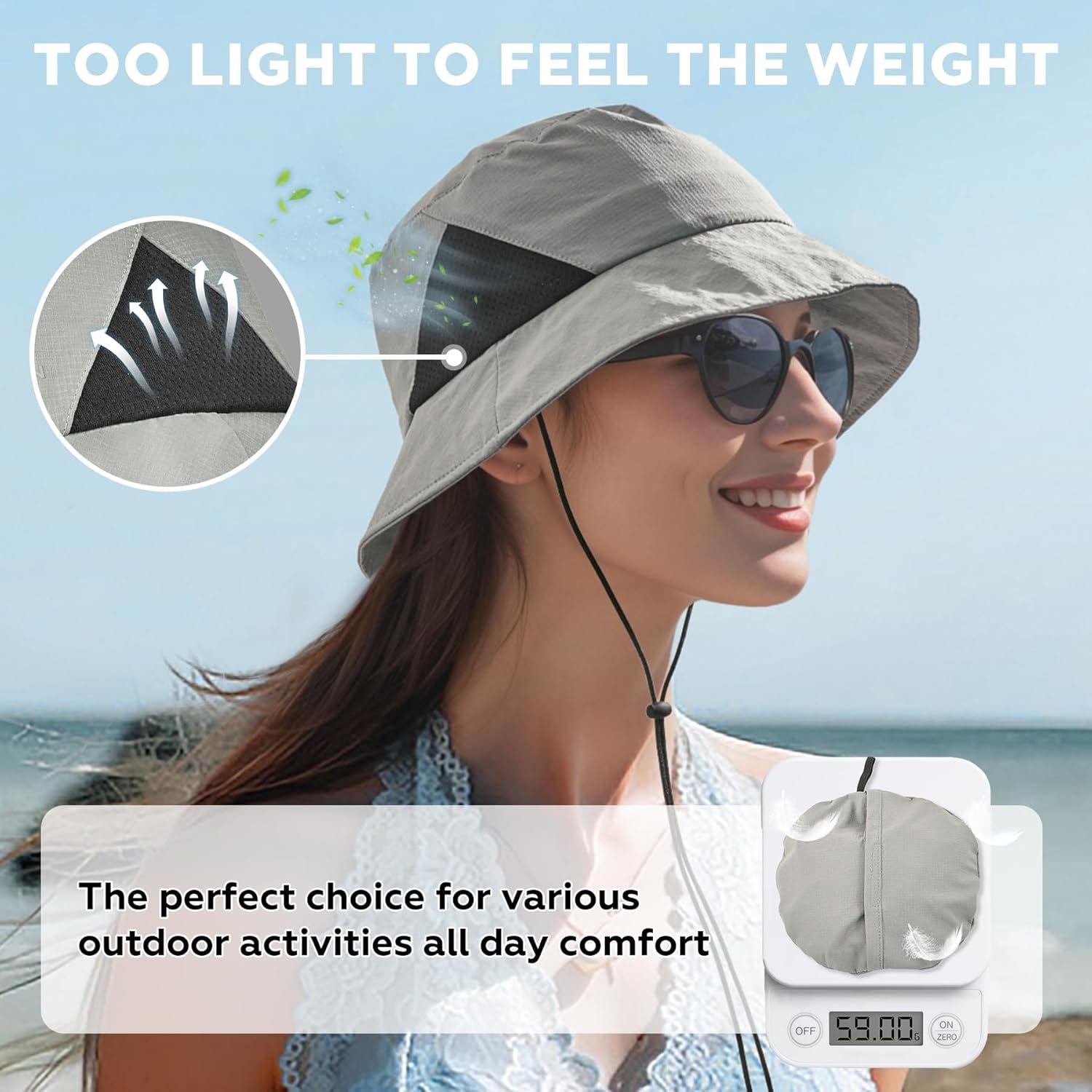 imageSukeen Womens Lightweight Adjustable Bucket Hat for Summer Outdoor UseBreathable ampamp Soft Sun Hat UV Protection and QuickDryGrey