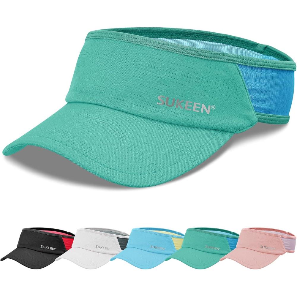 imageSukeen Sports Sun Visor Men Women Lightweight Portable Cooling Stretchy Visor Hat for Running Golf Daily WearLake BlueBlue