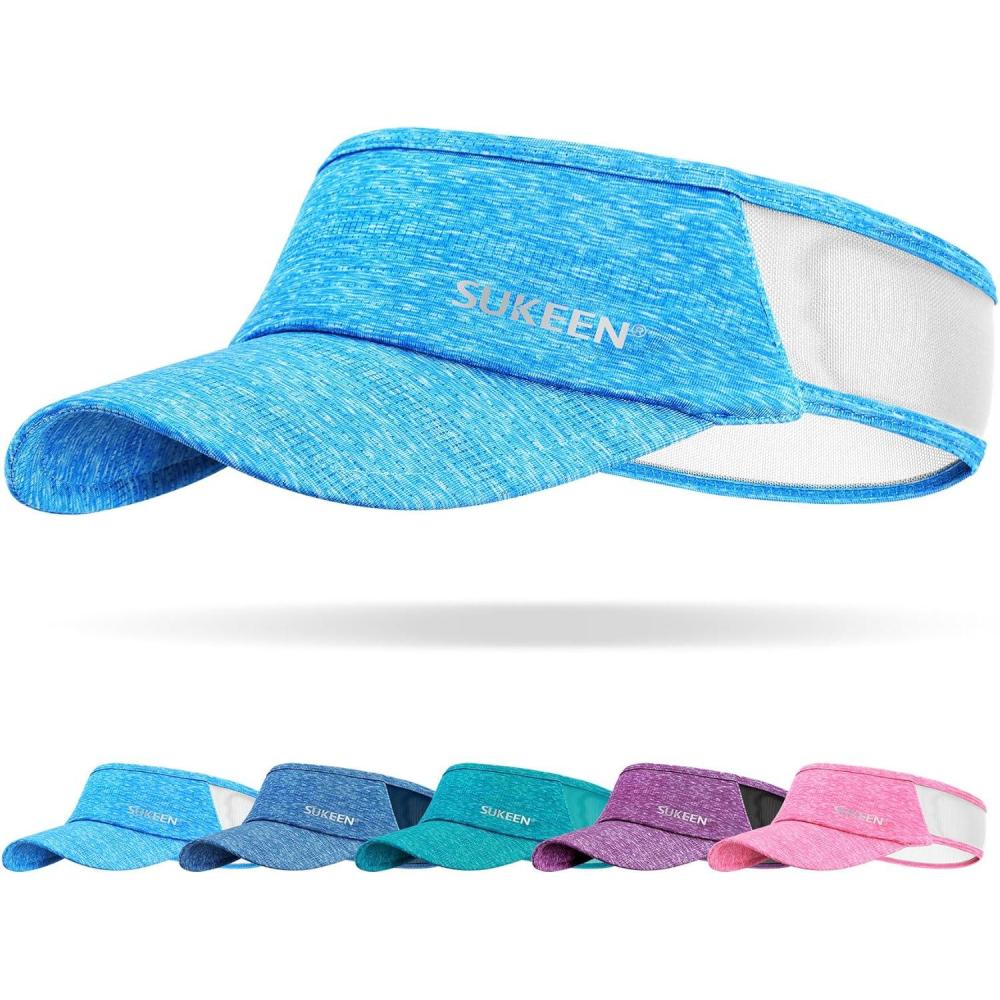 imageSukeen Sports Sun Visor Men Women Lightweight Portable Cooling Stretchy Visor Hat for Running Golf Daily WearLight Blue