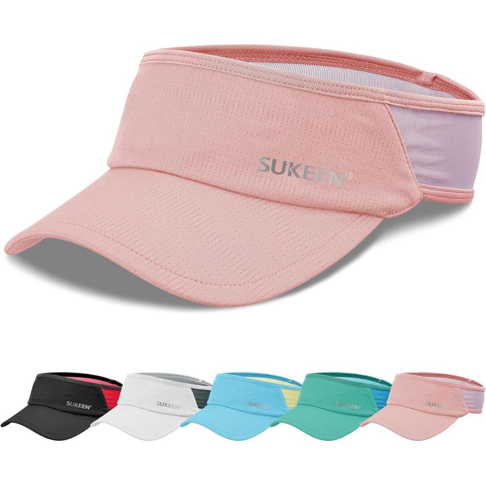 imageSukeen Sports Sun Visor Men Women Lightweight Portable Cooling Stretchy Visor Hat for Running Golf Daily WearPinkPurple