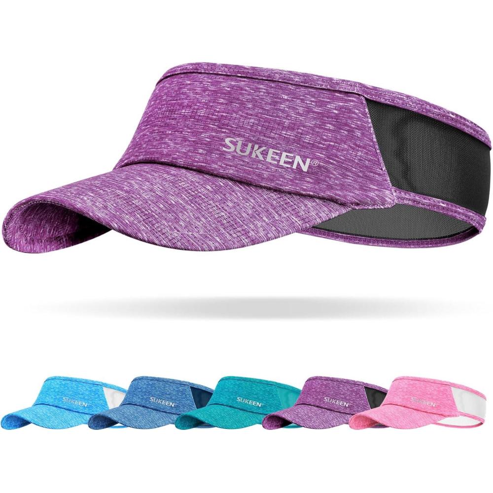 imageSukeen Sports Sun Visor Men Women Lightweight Portable Cooling Stretchy Visor Hat for Running Golf Daily WearPurple