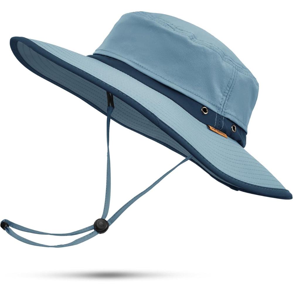 imageSukeen Wide Brim Sun Hats for Men Women Lightweight Fishing Hat UPF50 Foldable Bucket hat for Fishing Hiking BeachAzure