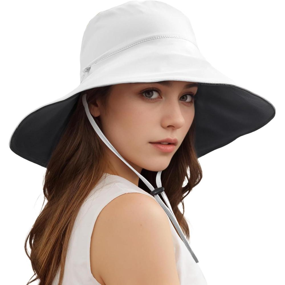 imageSukeen Wide Brim Sun Hats for Women Men Double Sided Wearing Fishing Hats UPF50 Cooling Bucket Hat for Beach Hiking OutdoorWhite