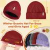 imageSukkeen Kids Winter Beanie Hat for Girls ampamp Boys  Warm Knitted Hat Age 310 Seepage Proof Skull Cap for Daily Outdoor UseWine Red