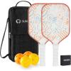 imageSukeen Pickleball Paddles Set of 2 Frosted Cloth Texture Surface Pickleball Paddle Pickleball Set13mm Fiberglass Pickle Ball Rackets 2 Pack Elongated Handle 4 Balls Eraser Brown