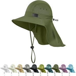 imageSukeen Cooling Sun Hat for Men Women UPF50 Wide Brim Fishing Hat with Neck Flap Adjustable Foldable Bucket Hat for HikingDark Green