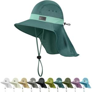 imageSukeen Cooling Sun Hat for Men Women UPF50 Wide Brim Fishing Hat with Neck Flap Adjustable Foldable Bucket Hat for HikingGreen