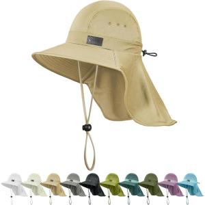 imageSukeen Cooling Sun Hat for Men Women UPF50 Wide Brim Fishing Hat with Neck Flap Adjustable Foldable Bucket Hat for HikingKhaki