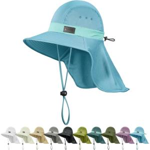 imageSukeen Cooling Sun Hat for Men Women UPF50 Wide Brim Fishing Hat with Neck Flap Adjustable Foldable Bucket Hat for HikingLight Blue