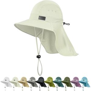 imageSukeen Cooling Sun Hat for Men Women UPF50 Wide Brim Fishing Hat with Neck Flap Adjustable Foldable Bucket Hat for HikingOffwhite