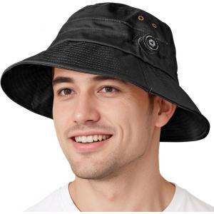 imageSukeen Cotton Bucket Hat for Men Women Adjustable Knob Sun Hat UPF 50 Wide Brim Fishing Hat for Walking Daily OutdoorBlack