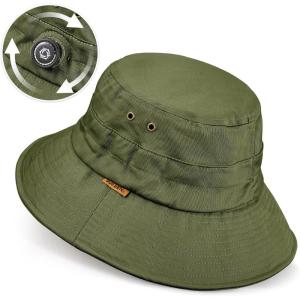 imageSukeen Cotton Bucket Hat for Men Women Adjustable Knob Sun Hat UPF 50 Wide Brim Fishing Hat for Walking Daily OutdoorGreen