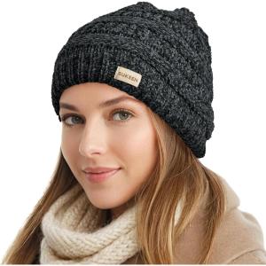 imageSukeen Knit Beanie Hat for Women Thick Fleece Lined Winter Hat Warm Skull Cap Fashionable Knit Hat for OutdoorBlack