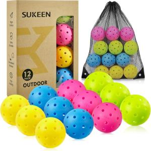 imageSukeen Outdoor Pickleball Balls 40 Holes High Bounce True Flight Pickleball Ball High Visibility Outdoor Pickleballs High Elasticity Pickle Balls with Mesh Bagb Rose Red3Neon Green3Blue3Yellow3