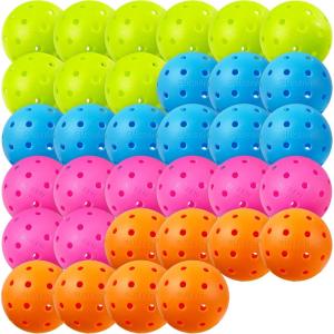 imageSukeen Outdoor Pickleball Balls 40 Holes High Bounce True Flight Pickleball Ball High Visibility Outdoor Pickleballs High Elasticity Pickle Balls with Mesh BagRose Red  Neon Green  Blue  Orange