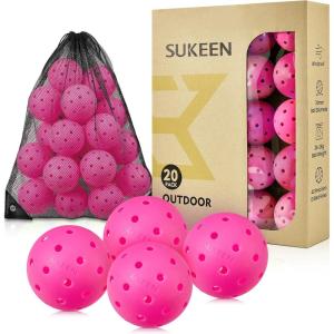 imageSukeen Outdoor Pickleball Balls 40 Holes High Bounce True Flight Pickleball Ball High Visibility Outdoor Pickleballs High Elasticity Pickle Balls with Mesh Bagc Rose Red20