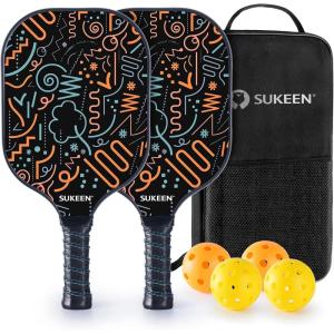 imageSukeen Pickleball Paddles Set of 2 Fiberglass Surface Pickleball Set with Pickleball Rackets Pickle Ball Paddle Set for Men WomenA Yellow Graffiti