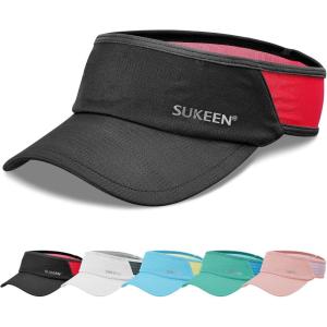 imageSukeen Sports Sun Visor Men Women Lightweight Portable Cooling Stretchy Visor Hat for Running Golf Daily WearBlackRed