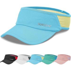 imageSukeen Sports Sun Visor Men Women Lightweight Portable Cooling Stretchy Visor Hat for Running Golf Daily WearBlueYellow