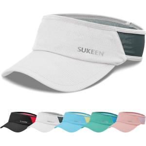 imageSukeen Sports Sun Visor Men Women Lightweight Portable Cooling Stretchy Visor Hat for Running Golf Daily WearWhiteGrey