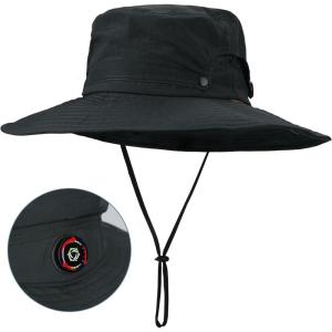 imageSukeen Sun Hat for Men Women Wide Brim Fishing Hat with Adjustable Knob UPF 50 Boonie Hat for Hiking Gardening SafariBlack