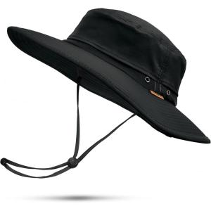 imageSukeen Wide Brim Sun Hats for Men Women Lightweight Fishing Hat UPF50 Foldable Bucket hat for Fishing Hiking BeachBlack