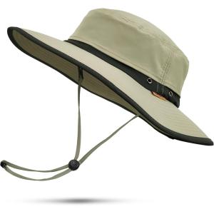 imageSukeen Wide Brim Sun Hats for Men Women Lightweight Fishing Hat UPF50 Foldable Bucket hat for Fishing Hiking BeachKhaki