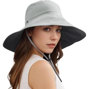 imageSukeen Wide Brim Sun Hats for Women Men Double Sided Wearing Fishing Hats UPF50 Cooling Bucket Hat for Beach Hiking OutdoorGrey